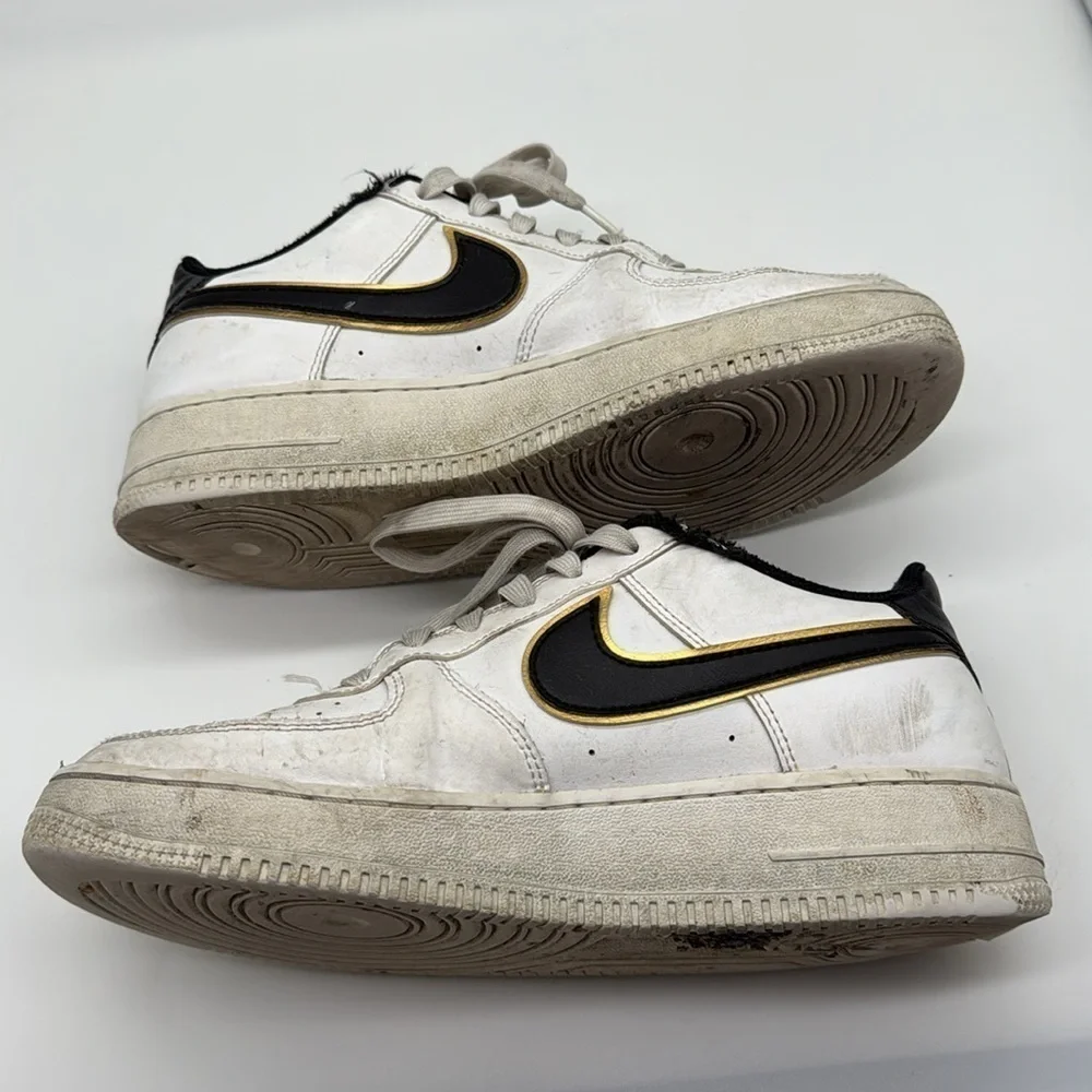 NIKE Air Force 1 US Size 7 Y White, Black & Gold Sneakers